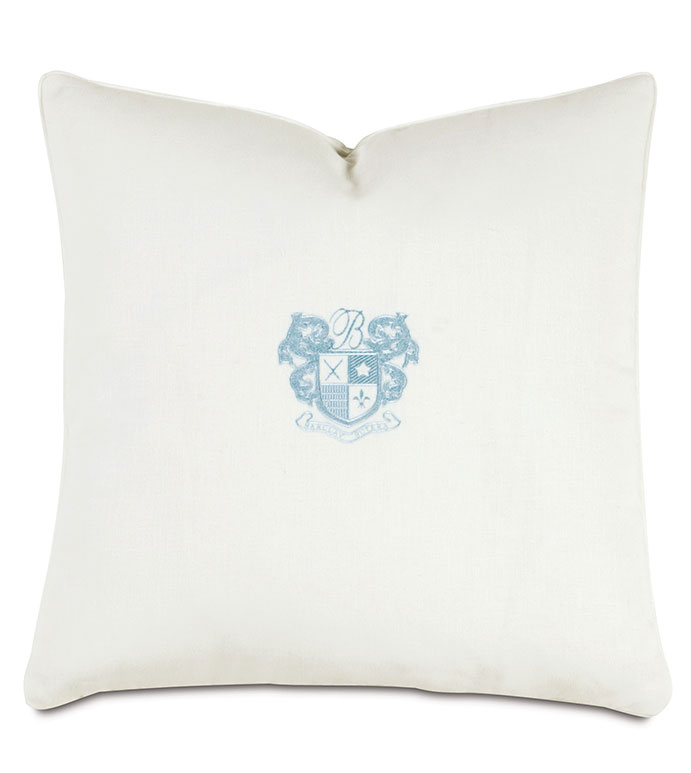 ؐR 20X20 BREEZE SHELL/SKY MONOGRAM PILLOW
