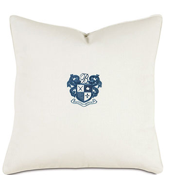 ؐR 20X20 BREEZE SHELL/INDIGO MONOGRAM PILLOW